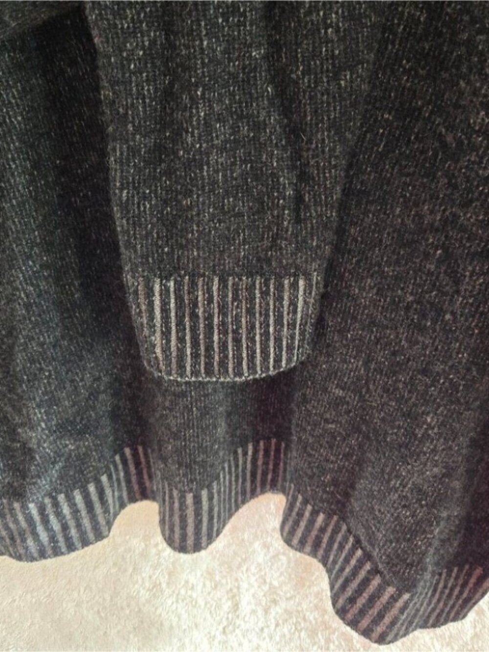 Amicale Wool & Cashmere V-Neck Sweater - Charcoal Gray- Striped Collar and Cuffs - Picture 4 of 5